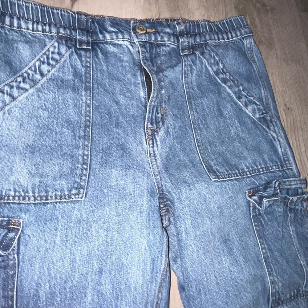 Aeropostale 90s Baggy Cargo Jeans Blue Denim High Waisted Wide Leg Womens Large - Picture 4 of 9